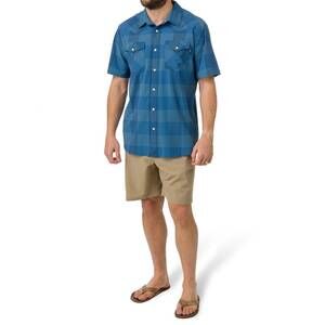 NEW FLYLOW GEAR cody short-sleeved button up shirt in laguna/eucalyptus plaid